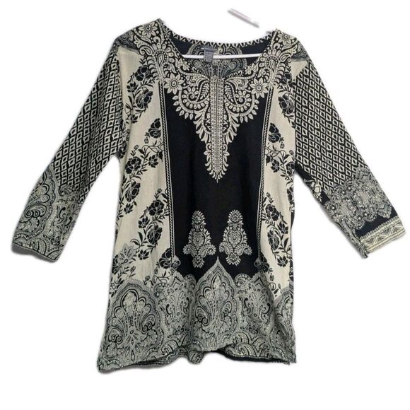 Uniti Casual Tunic Top Women One Size Tunic Boho Lightweight Cottage Core Black - Picture 1 of 7
